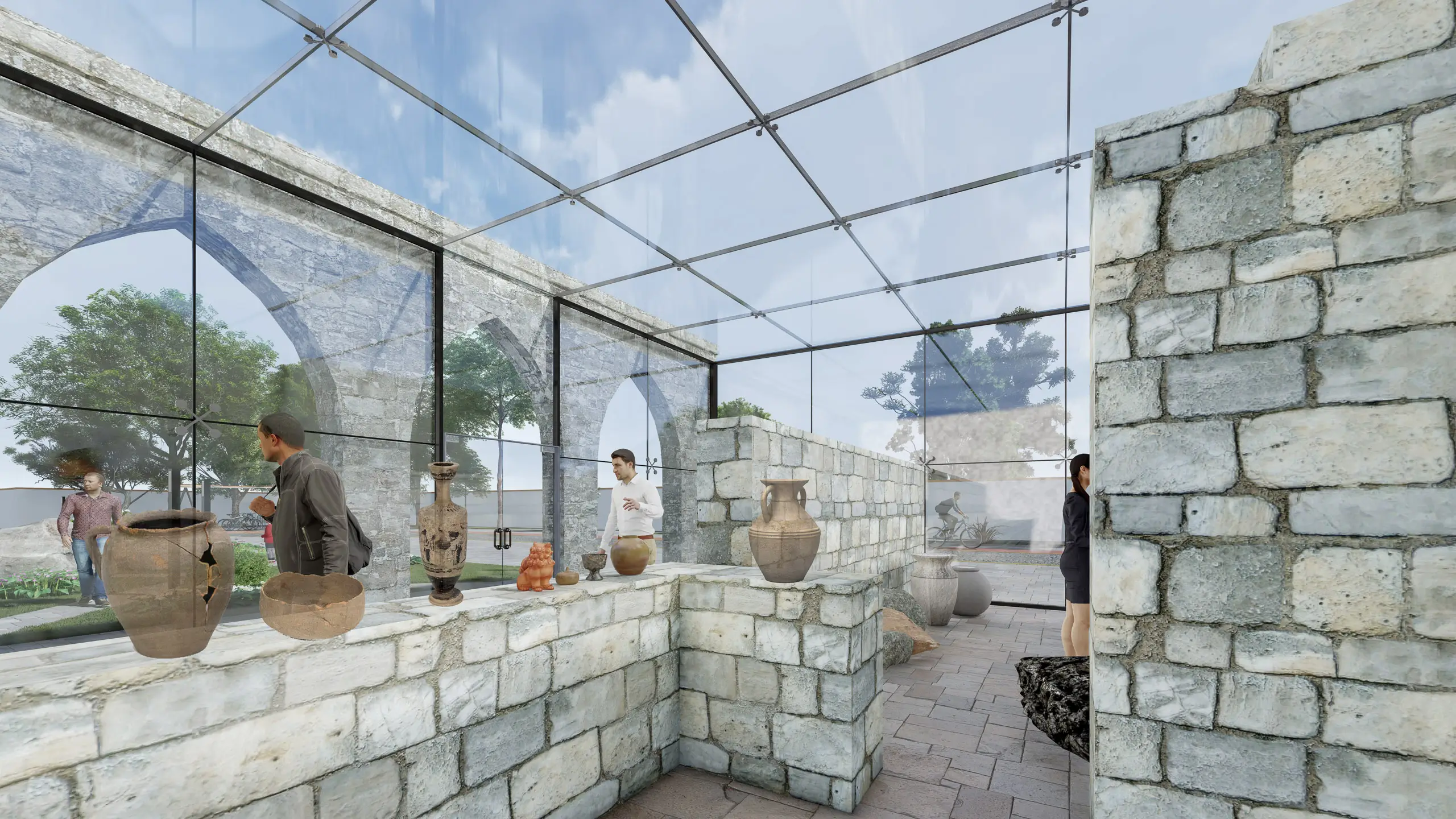 Render showing the interior of the new museum space inside the Tahmazov Bath.